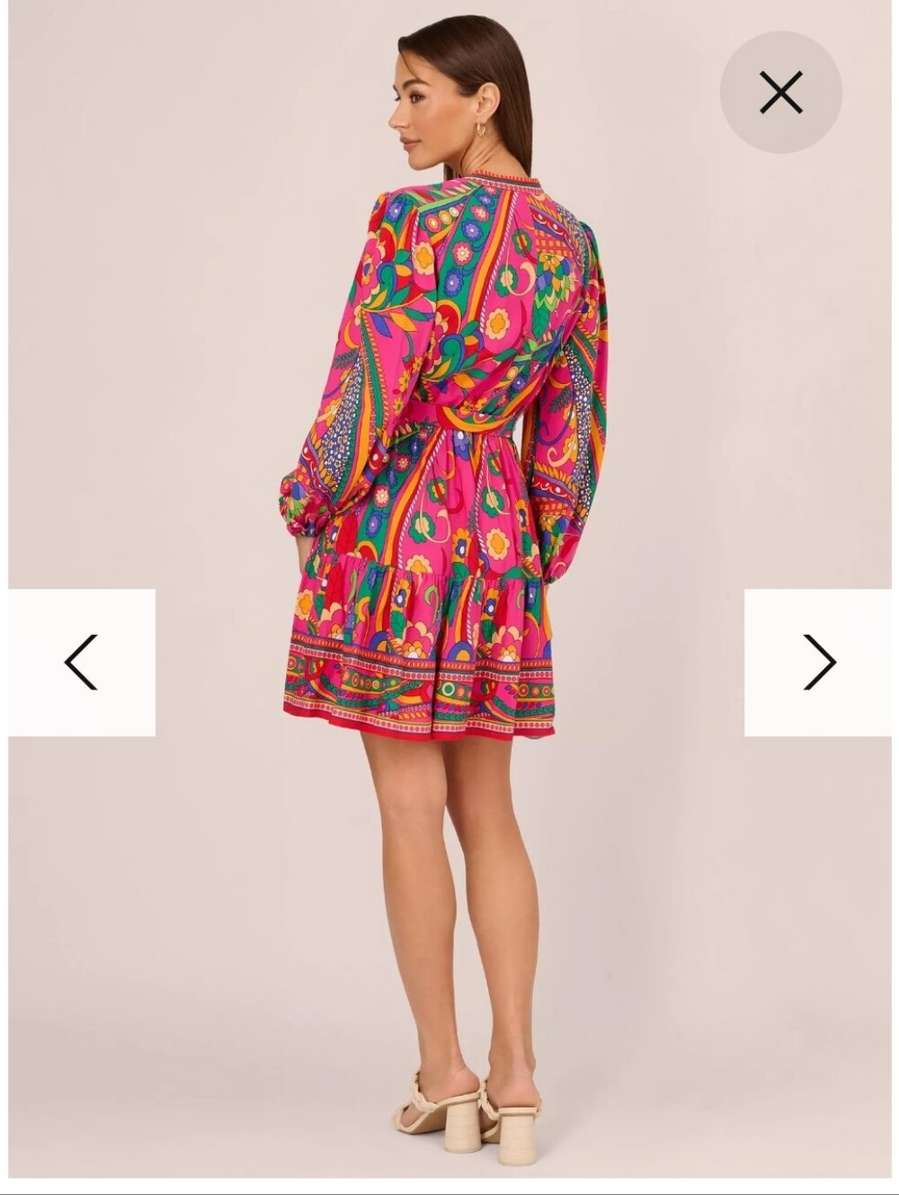 Adrianna Papell Pink Multicolor Printed Long-Sleeve Mini Dress - Picture 3 of 11